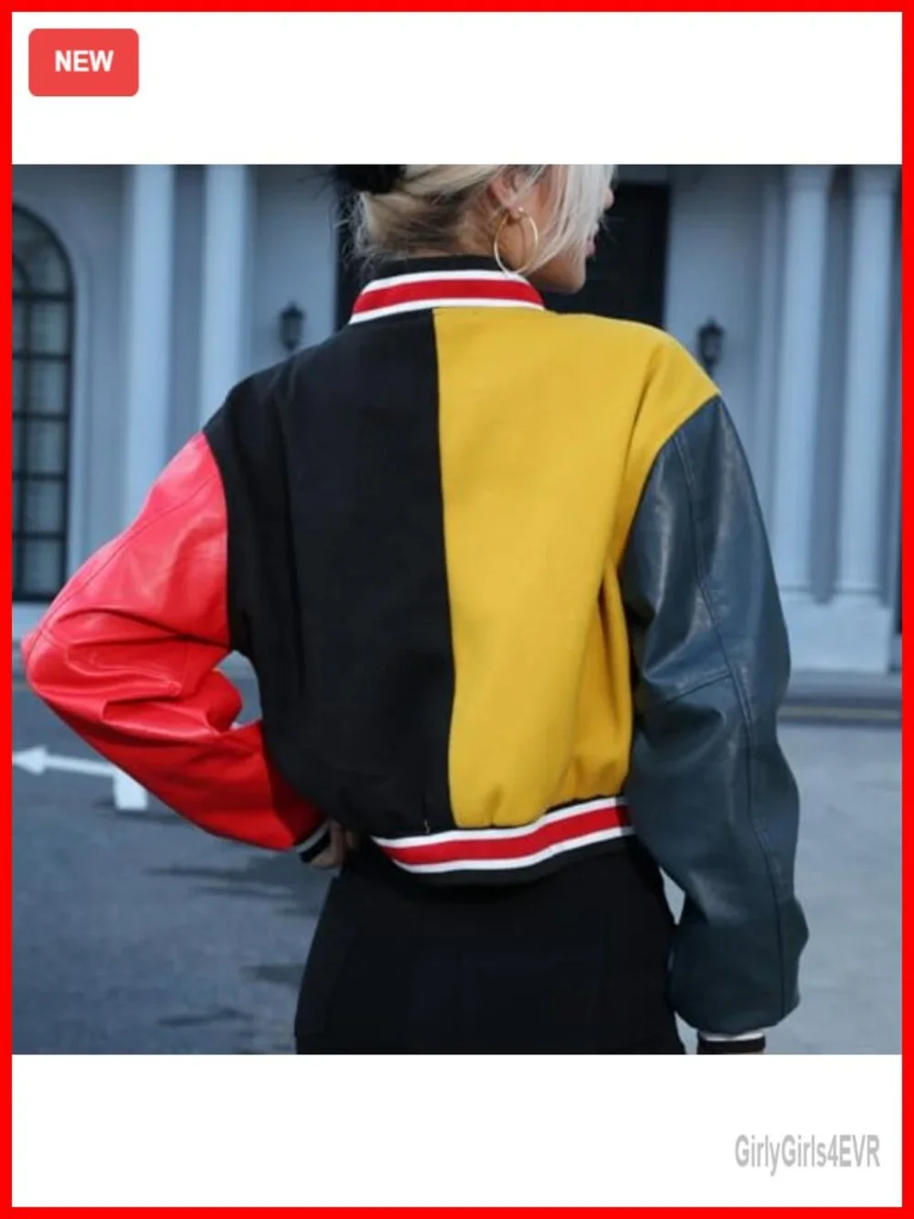 Women's Cropped Varsity Jacket Y2K Streetwear Bomber Letter Print Button Closure